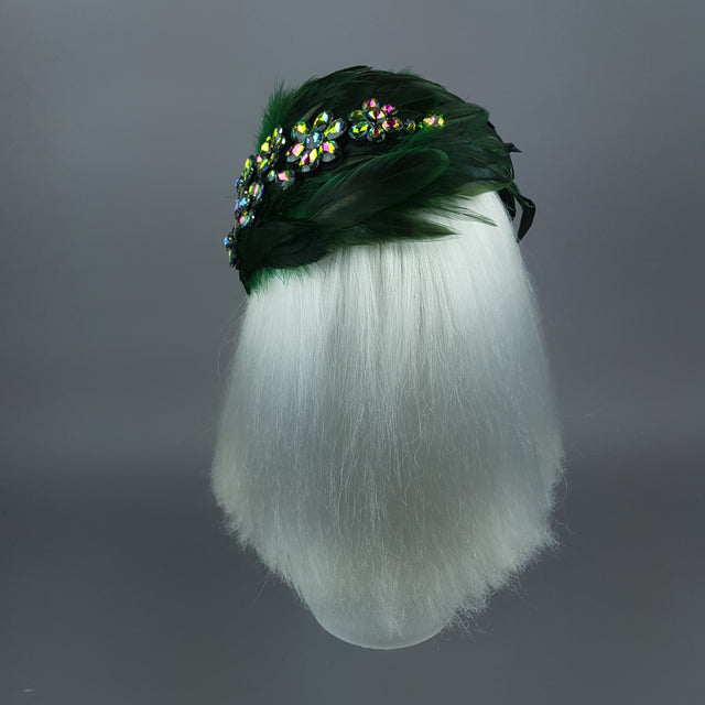 "Plume in Green" Vintage Inspired Feather Jewel Fascinator Hat