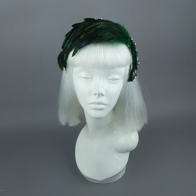 "Plume in Green" Vintage Inspired Feather Jewel Fascinator Hat