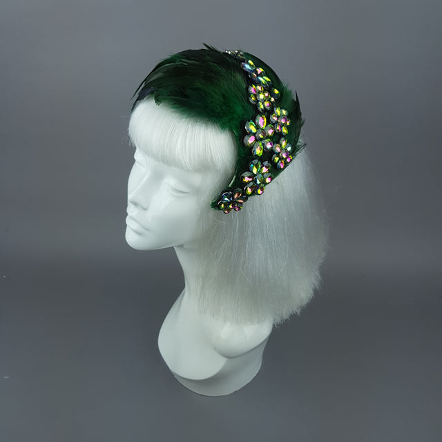 "Plume in Green" Vintage Inspired Feather Jewel Fascinator Hat