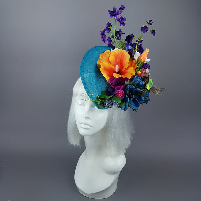 "Asteria" Colourful Tropical Flower & Hummingbird Fascinator Hat