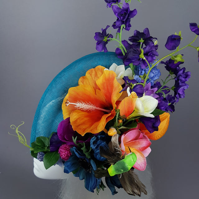 "Asteria" Colourful Tropical Flower & Hummingbird Fascinator Hat