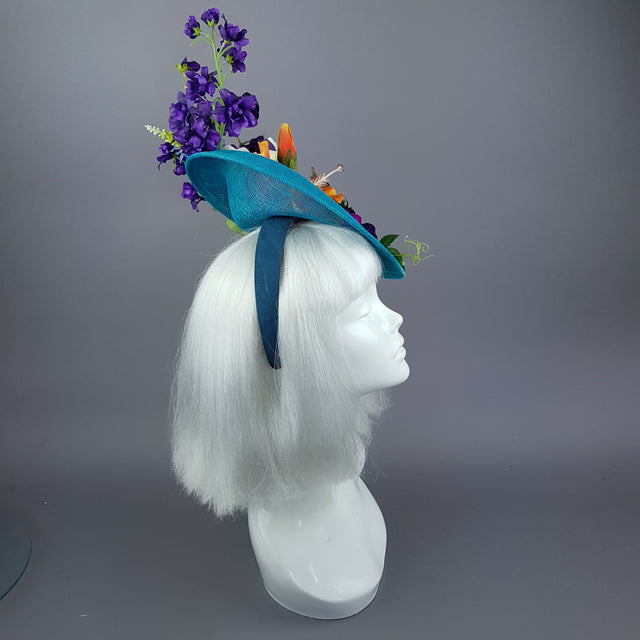 "Asteria" Colourful Tropical Flower & Hummingbird Fascinator Hat