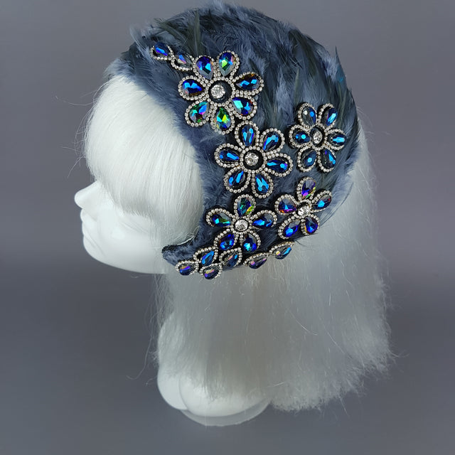 "Plume in Grey" Vintage Inspired Feather & Jewel Fascinator