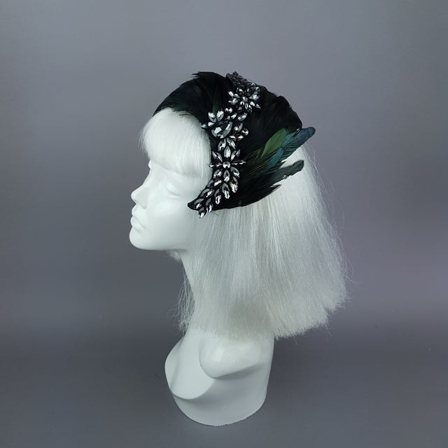 "Plume in Black" Vintage Inspired Feather & Jewel Fascinator