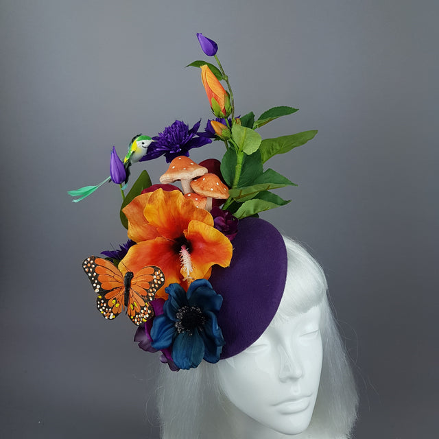 "Titania" Colourful Flower & Hummingbird Fascinator