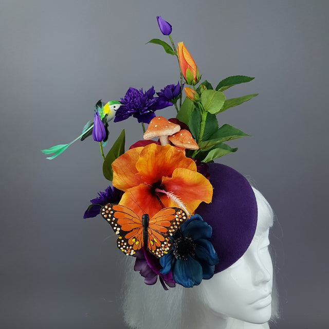 "Titania" Colourful Flower & Hummingbird Fascinator