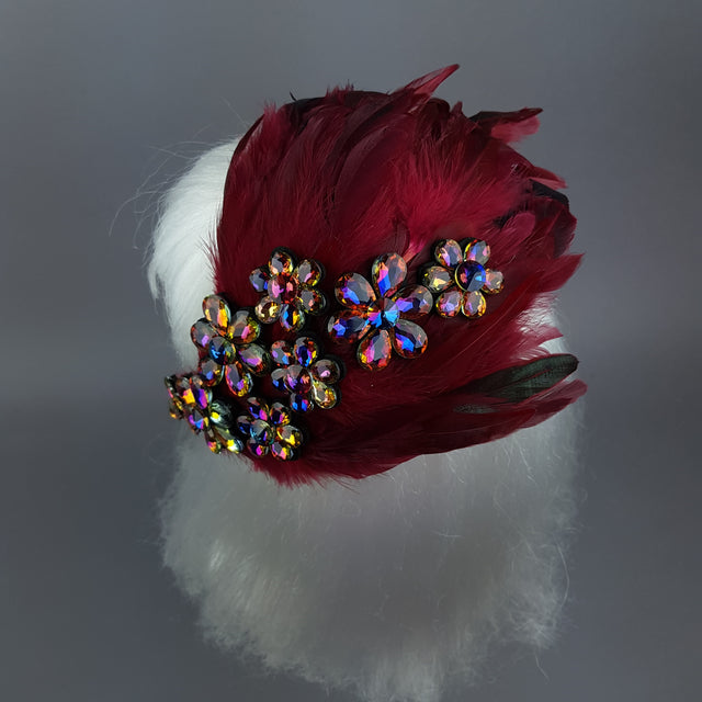 "Plume in Red" Vintage Inspired Feather & Jewel Fascinator