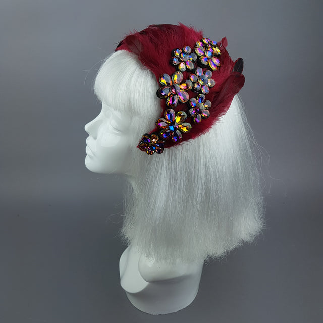 "Plume in Red" Vintage Inspired Feather & Jewel Fascinator