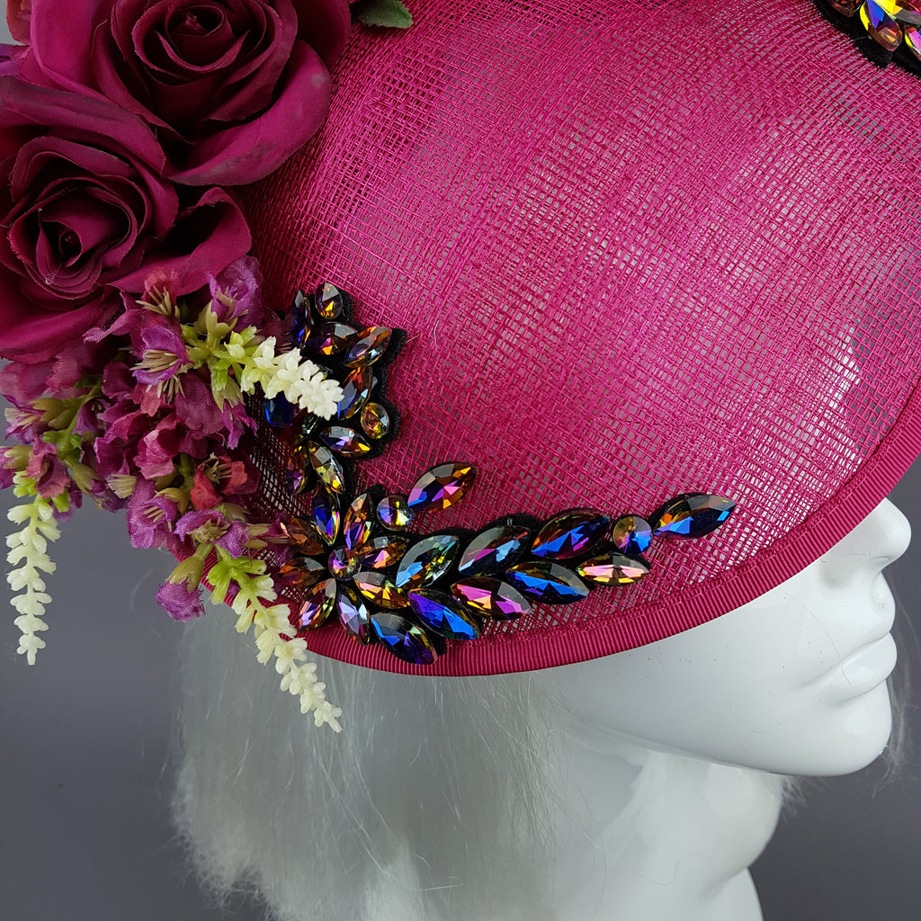 "Fleur" Hot Pink Floral Jewel Fascinator Hat Pearls & Swine