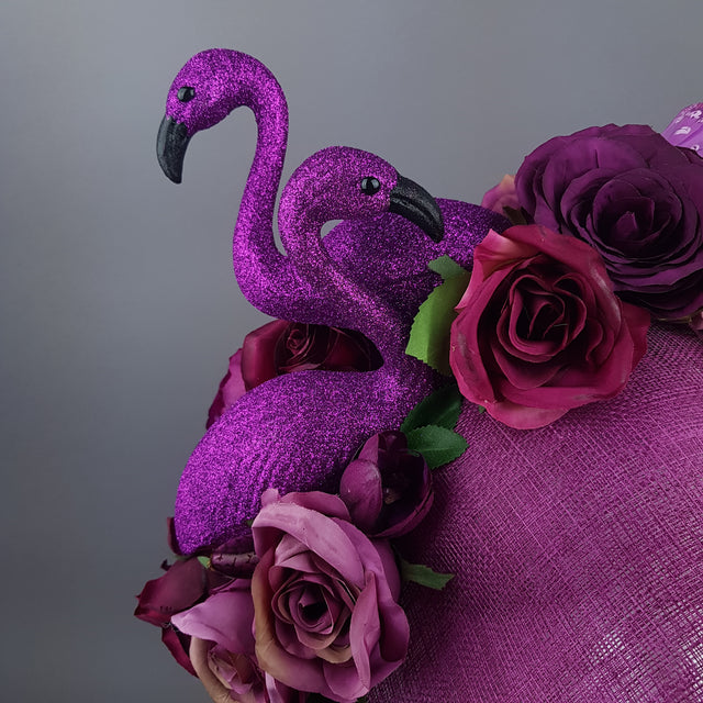 "Belle" Fuchsia Pink Floral Hat with Flamingos