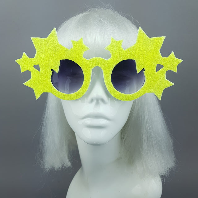 "Bright Star" Neon Yellow Glitter Stars Sunglasses