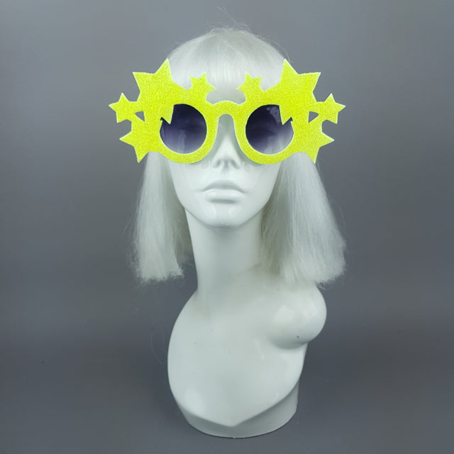 "Bright Star" Neon Yellow Glitter Stars Sunglasses