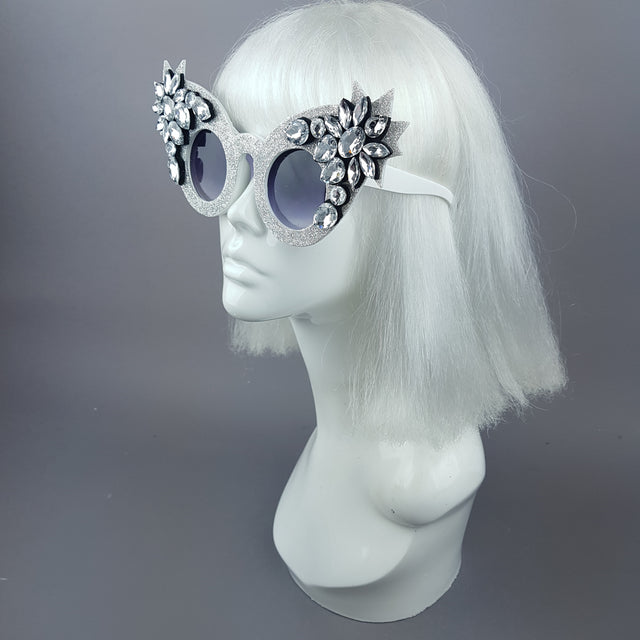 "Taimana" Holographic Silver Glitter Jewel Sunglasses