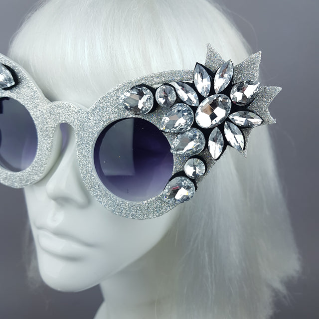 "Taimana" Holographic Silver Glitter Jewel Sunglasses