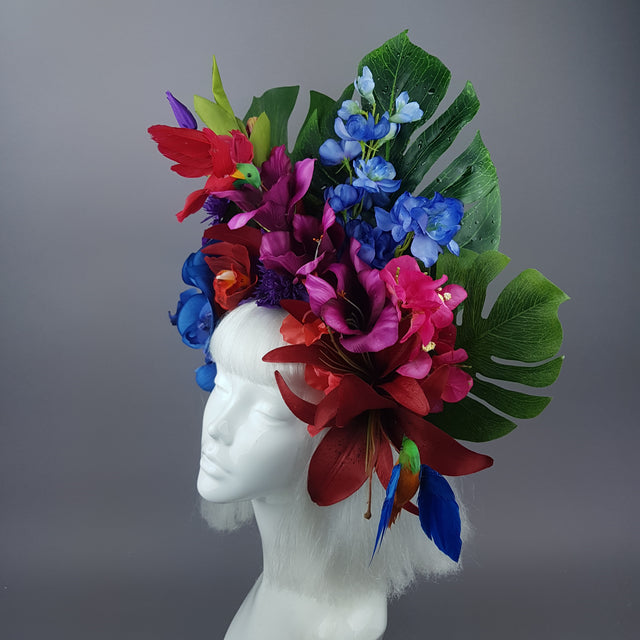 "Lilja" Colourful Hummingbird & Tropical Flower Headdress