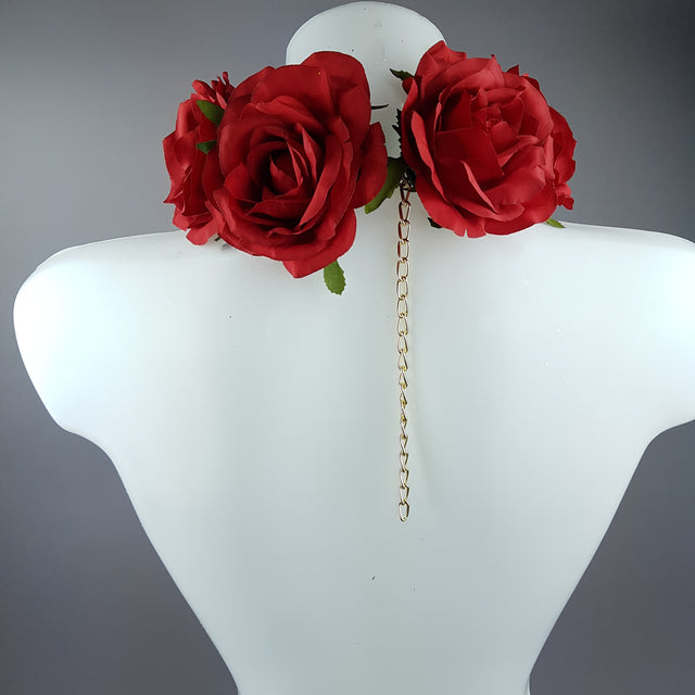 "Embrace" Red Rose Collar Neckpiece
