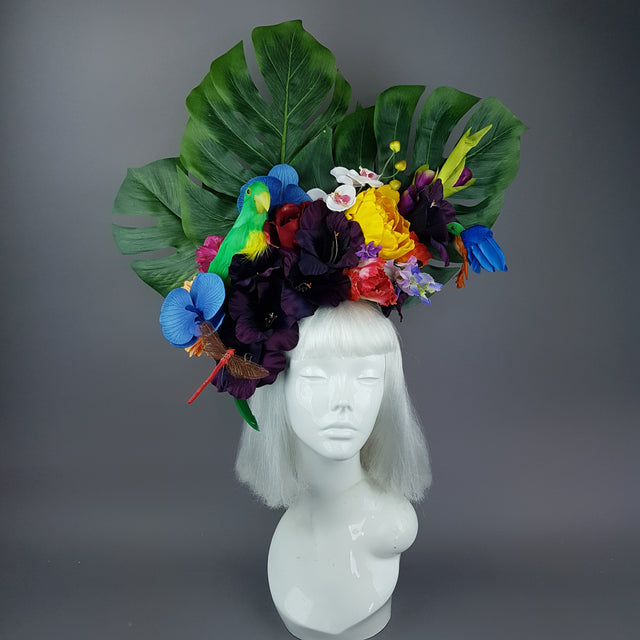 "Monsoon" Colourful Parrot & Tropical Flower Headdress