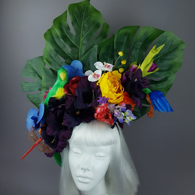 "Monsoon" Colourful Parrot & Tropical Flower Headdress