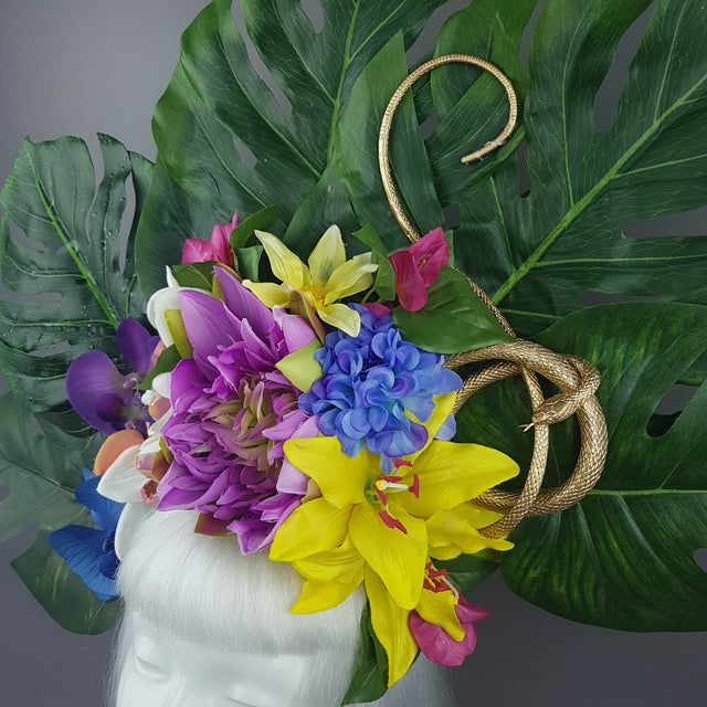 "Temptation" Tropical Flower, Leaf & Gold Snake Headdress