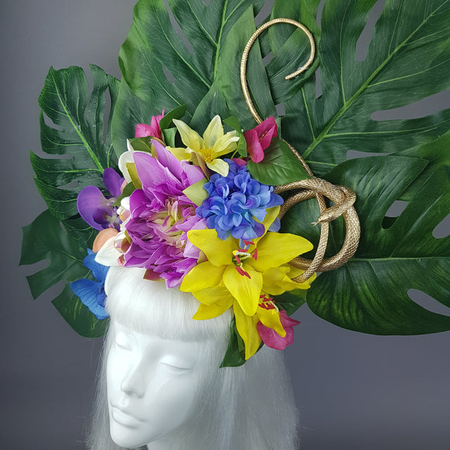 "Temptation" Tropical Flower, Leaf & Gold Snake Headdress
