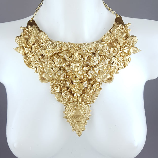 "Cielo" Ornate Gold Filigree Cherub Neckpiece