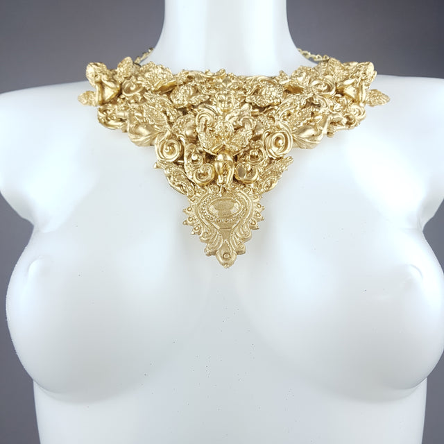 "Cielo" Ornate Gold Filigree Cherub Neckpiece