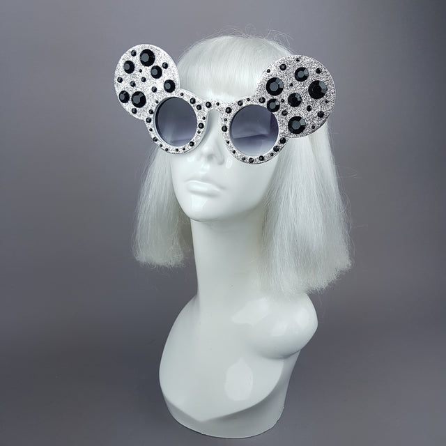 "Topo" Silver & Black Gem Glitter Mouse Ear Sunglasses