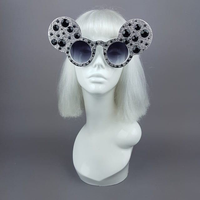 "Topo" Silver & Black Gem Glitter Mouse Ear Sunglasses