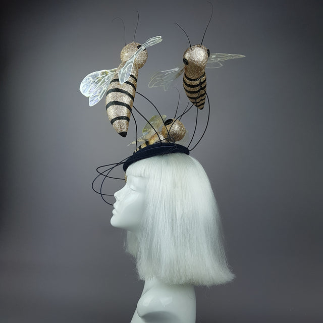 "Abella" Giant Bees Wired Veil Fascinator Hat
