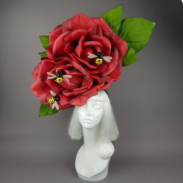 "Mel" Giant Bees & Red Rose Headdress