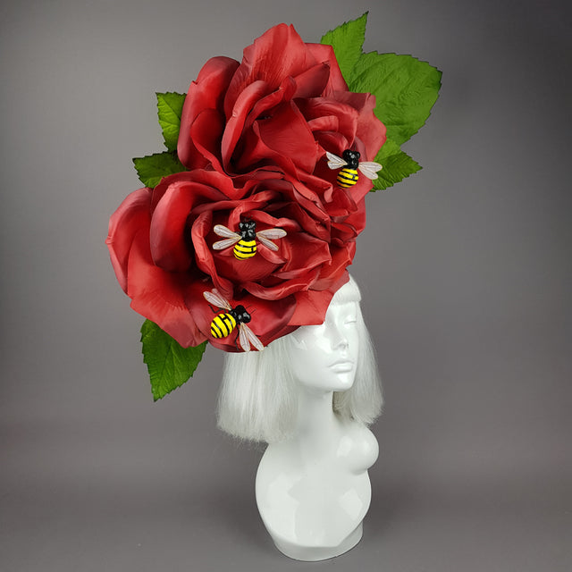 "Mel" Giant Bees & Red Rose Headdress