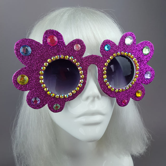 "Fioritura" Pink Glitter Gem Daisy Flower Sunglasses
