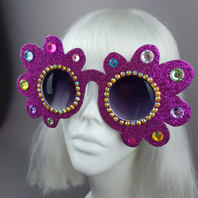 "Fioritura" Pink Glitter Gem Daisy Flower Sunglasses