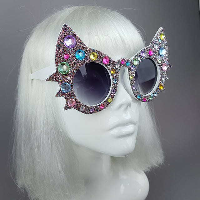 "Meowzer" Multi-coloured Gem Glitter Cat Sunglasses