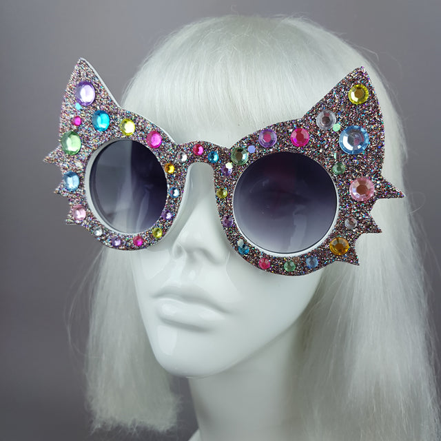 "Meowzer" Multi-coloured Gem Glitter Cat Sunglasses