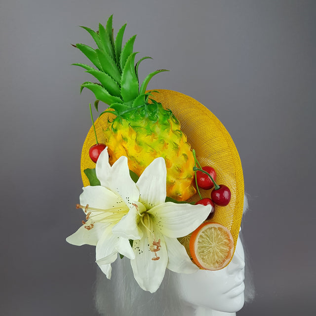 "Chika" Pineapple, Cherry, Fruit Fascinator Hat