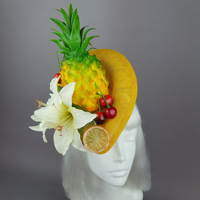 "Chika" Pineapple, Cherry, Fruit Fascinator Hat
