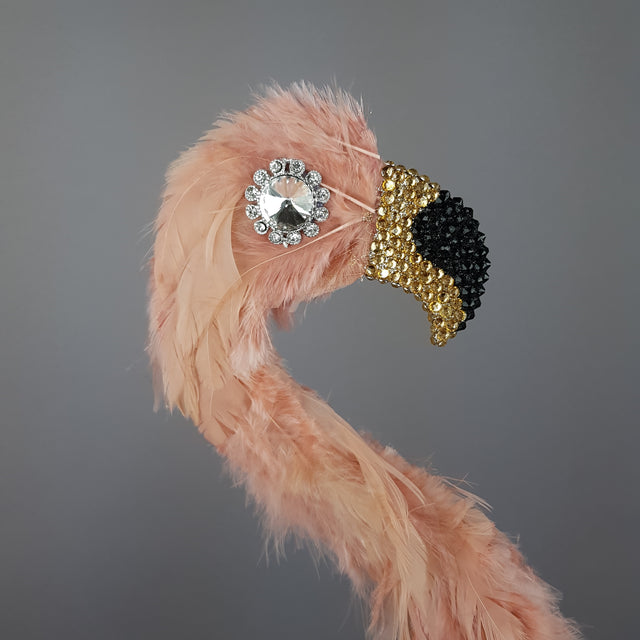 "Exotique" Flamingo Feather Crystal Hat