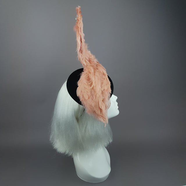 "Exotique" Flamingo Feather Crystal Hat