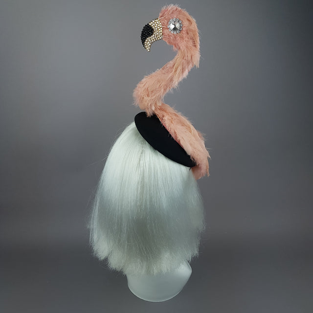 "Exotique" Flamingo Feather Crystal Hat