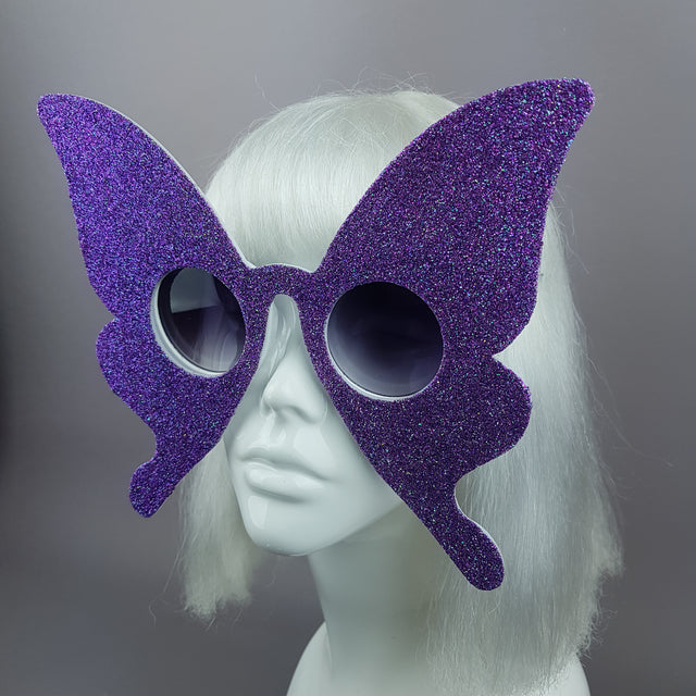 "Transformation" Blue/Purple Glitter Butterfly Sunglasses