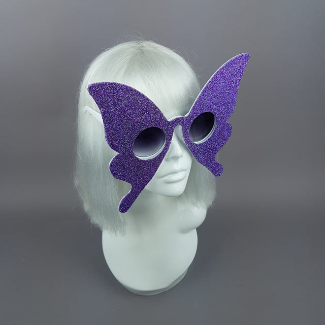 "Transformation" Blue/Purple Glitter Butterfly Sunglasses