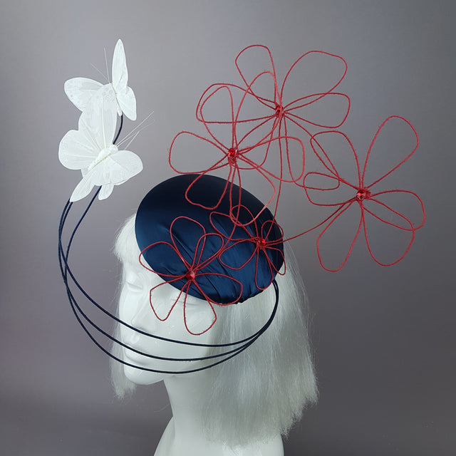 "Melantha" Wire Flower & Butterfly Fascinator Hat