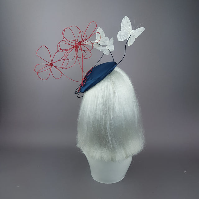 "Melantha" Wire Flower & Butterfly Fascinator Hat