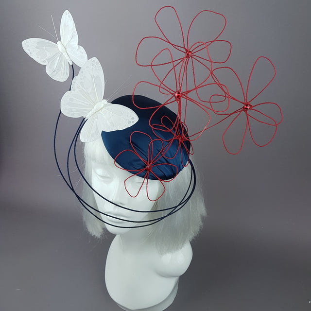 "Melantha" Wire Flower & Butterfly Fascinator Hat