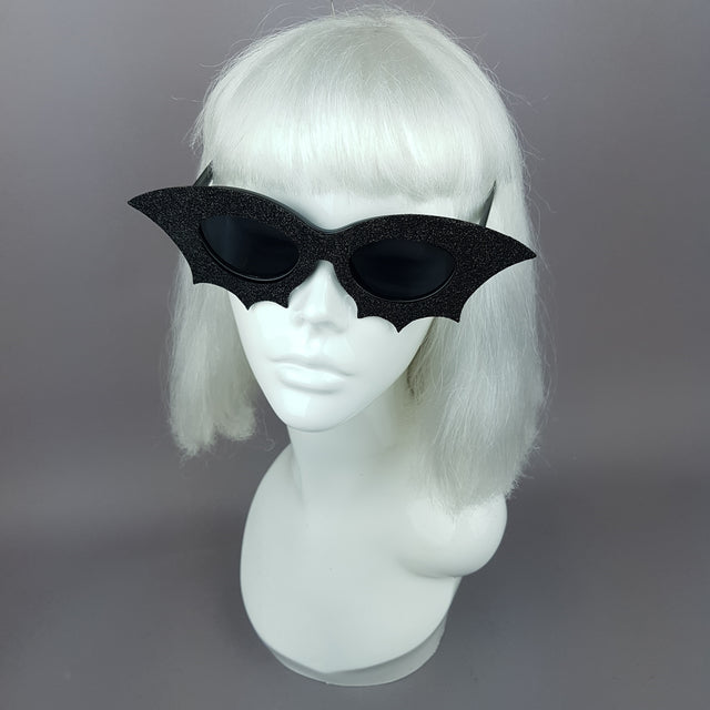 "Bela" Black Glitter Bat Sunglasses
