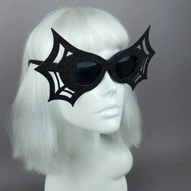 "Black Widow" Black Glitter Spider Web Sunglasses