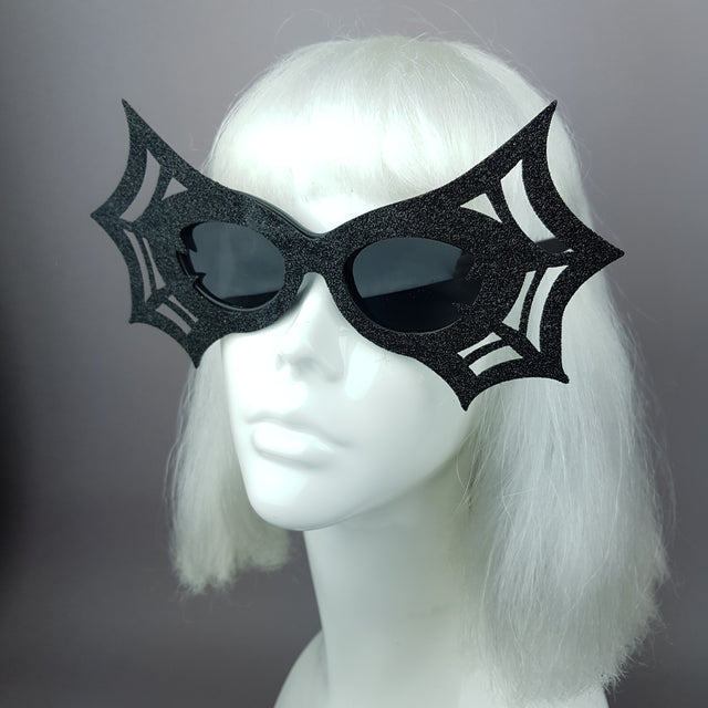 "Black Widow" Black Glitter Spider Web Sunglasses