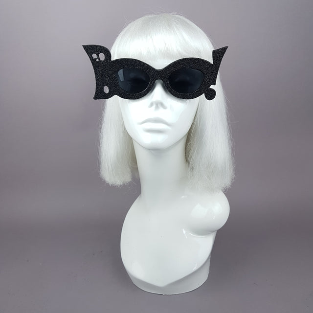 "Boo!" Black Glitter Halloween Ghost Sunglasses