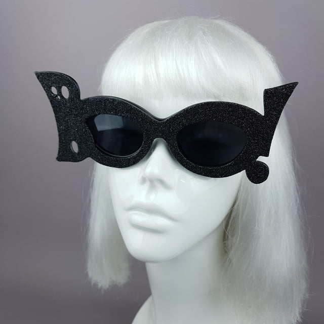 "Boo!" Black Glitter Halloween Ghost Sunglasses